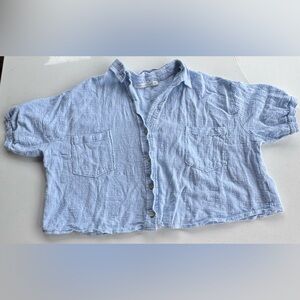 Altar’d State Baby Blue Cropped Linen Button Up‎ Blouse Size XL